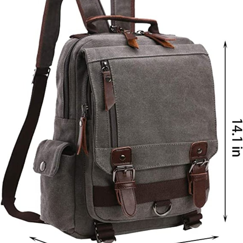 Backpack Canvas Messenger Bag Sling Bag Cross Body Bag Shoulder Bag Gray